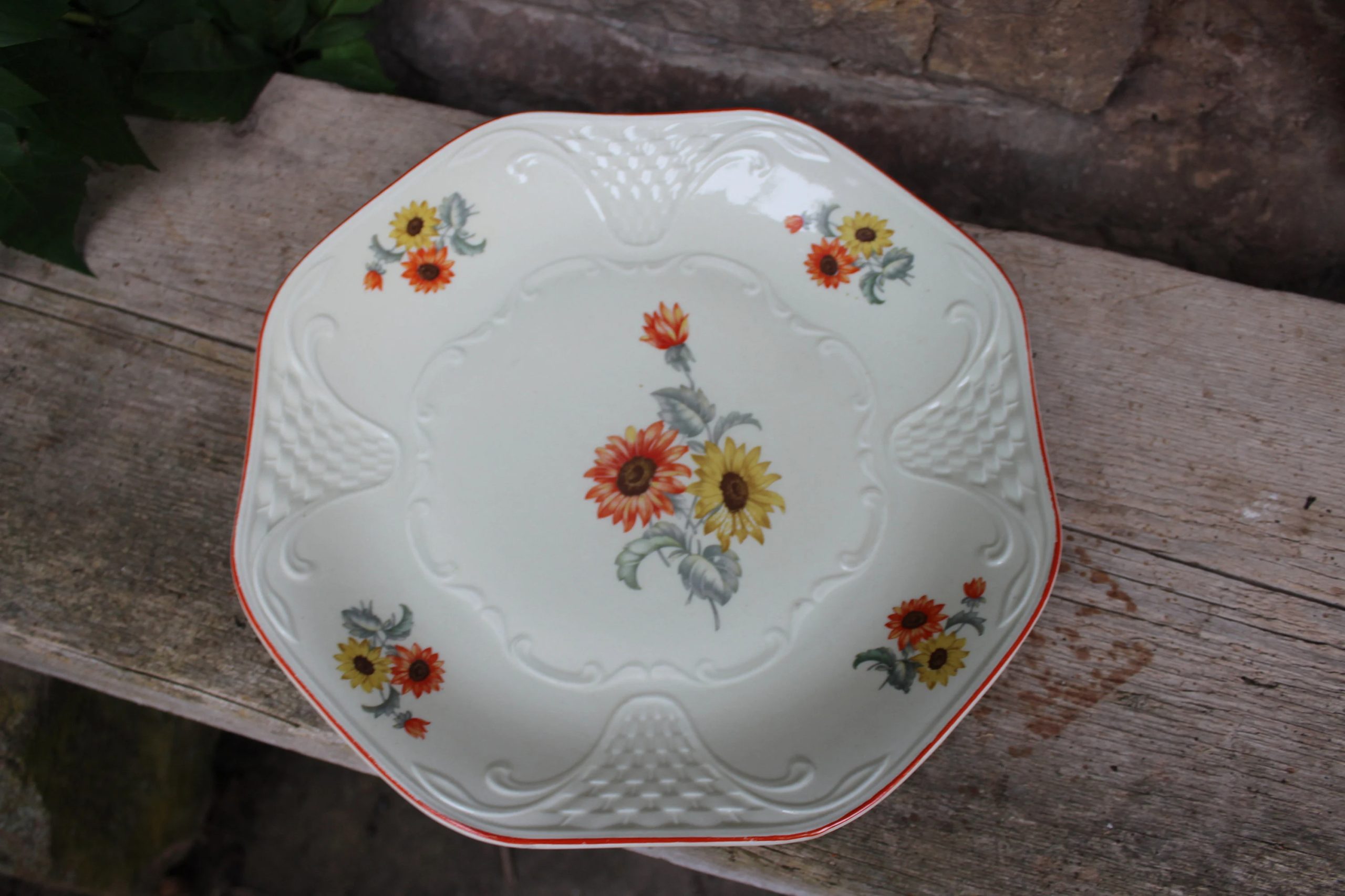 Vintage white embossed floral ceramic plate