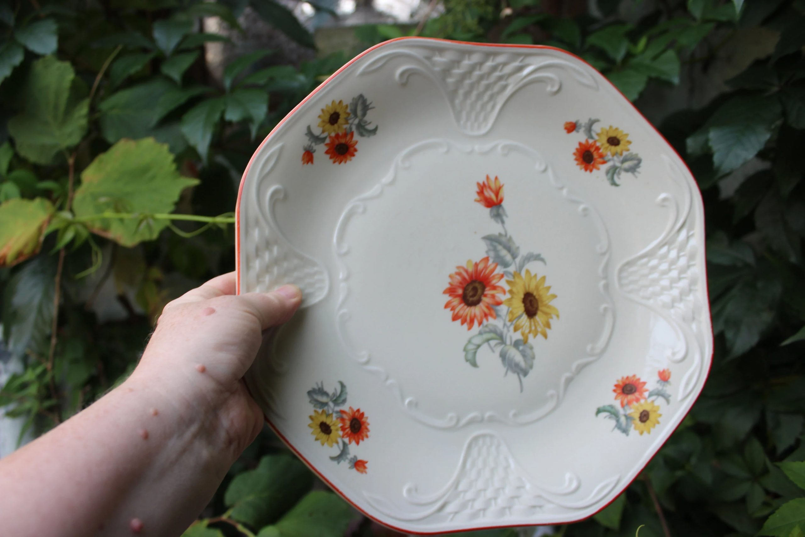Vintage white embossed floral ceramic plate - View 2