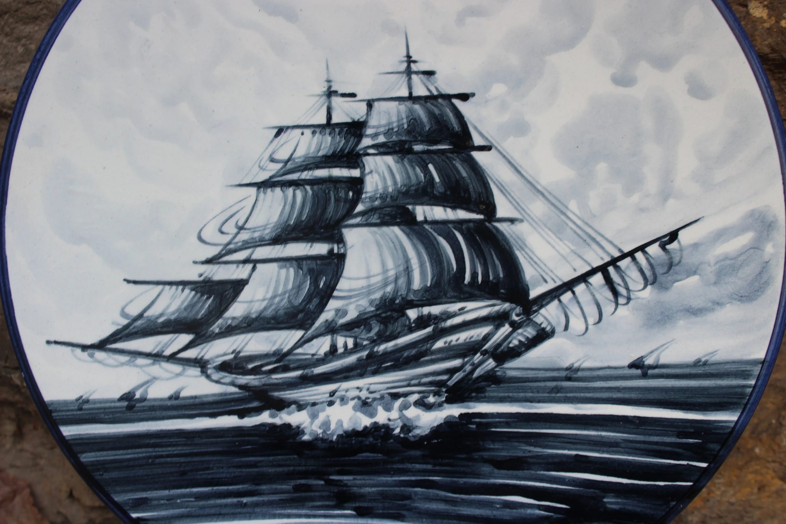 Blue sailboat ceramic decorative plate - View 2