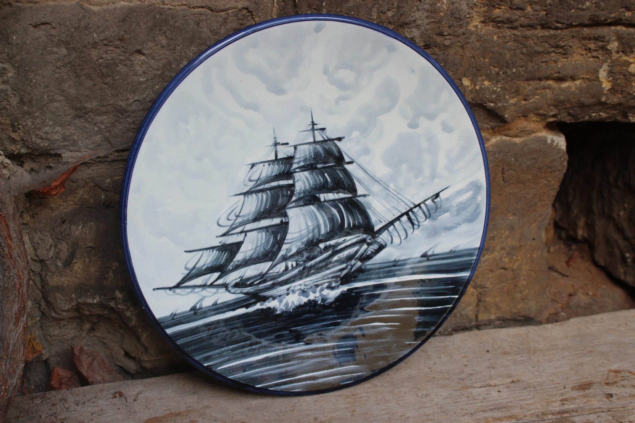 Blue sailboat ceramic decorative plate - View 3