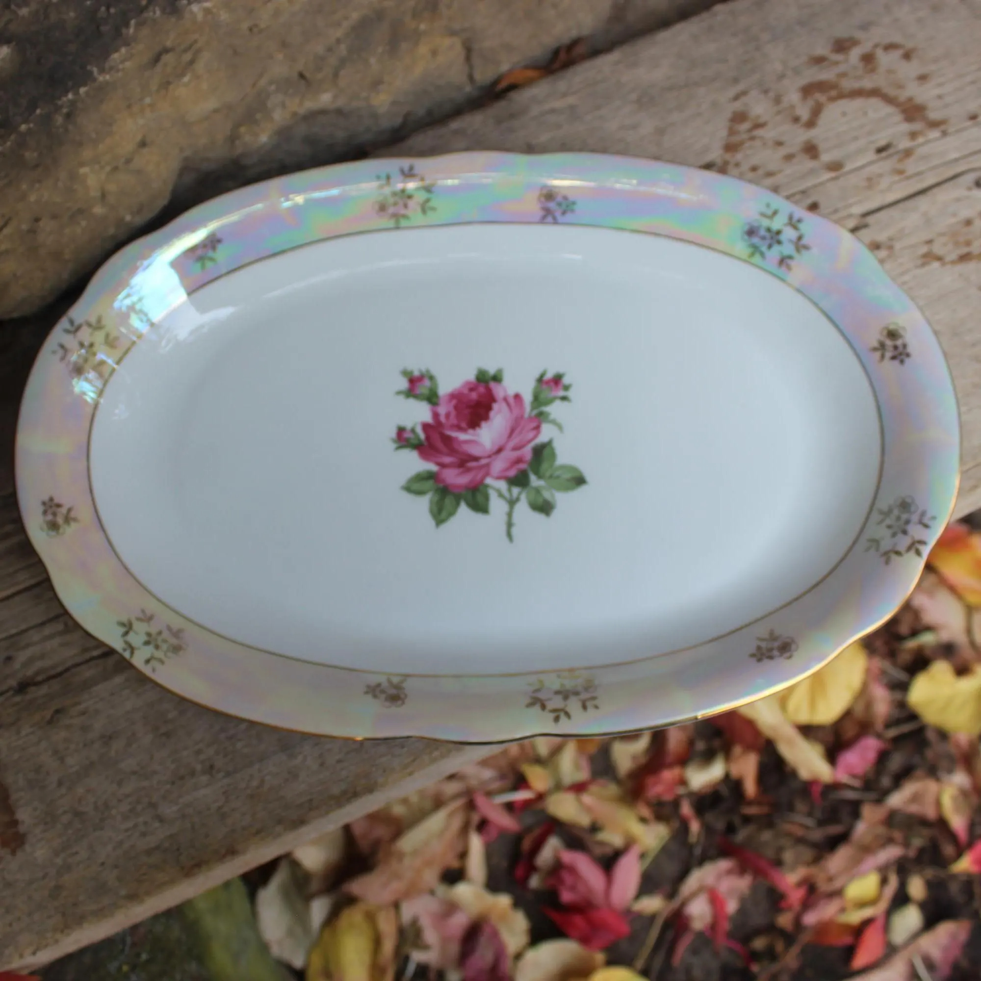Pearl Rose Oval Ceramic Dinner Plate