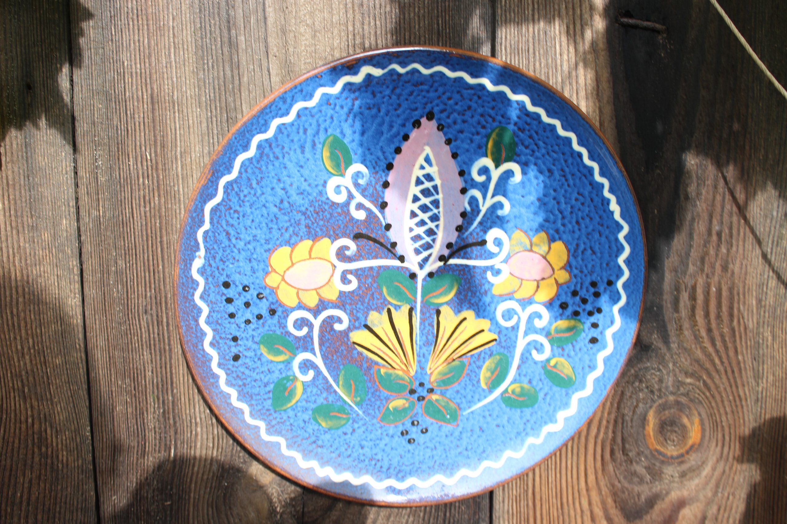 Blue Folk Art Floral Ceramic Plate