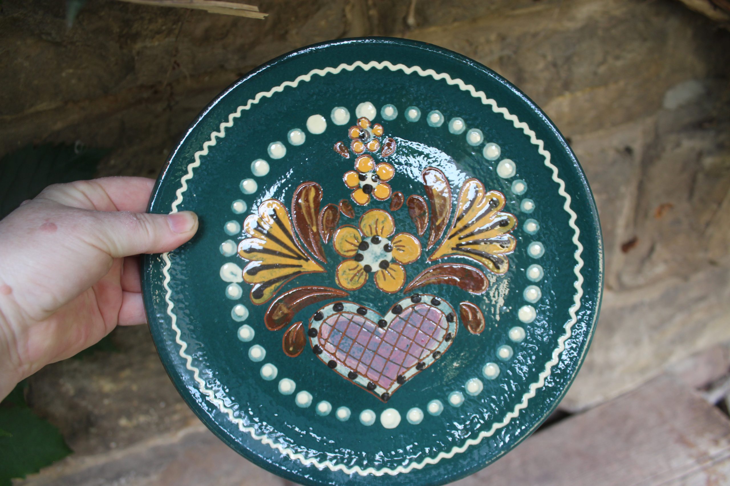 Floral HeartShaped Folk Art Ceramic Plate - View 4